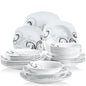 VEWEET ZOEY 48-Piece Black Decals Dinner Combi-Set Porcelain Tableware Set with Bowls Dessert Plates Soup Plate Dinner Plates