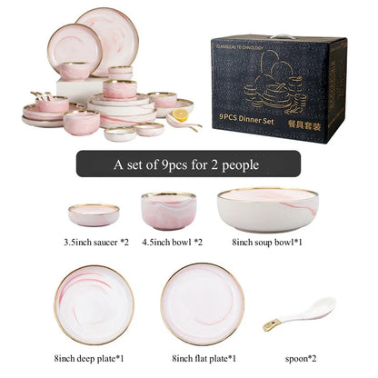 Luxury Elegant Vintage Hotel Restaurant Home Porcelain Tableware Gold Edge Ceramic Bowl Dinner Plates Dishes Dinnerware Set