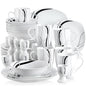VEWEET FIONA 20/40 Piece Black Stripe Porcelain Dinner Kitchen Plate Combi-Set with Egg Cup/Mug/Bowl/Dessert Plate/Dinner Plate