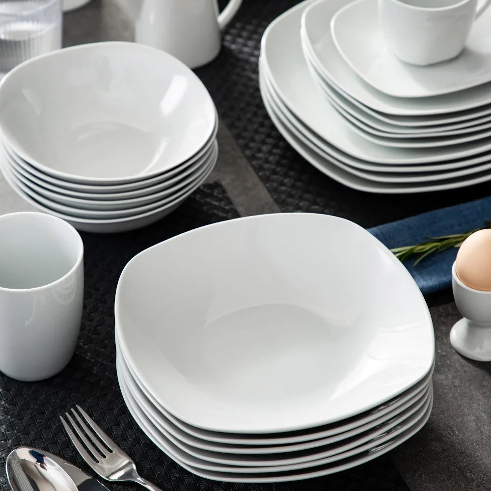 MALACASA Series Elisa 50-Piece Tableware Dinner Set with 6 Cups,Saucers,Mug,Egg Cups,Bowls,Dessert Soup Dinner Plates Service