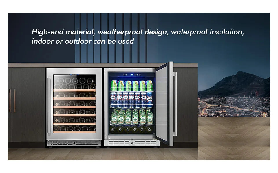 Factory Supply Black Color Beer Beverages Cooler 110L Stainless Steel Built-In Glass Door Refrigerator with Lock