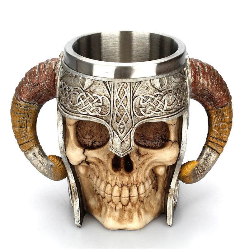 600ml Viking Skull Mug Stainless Steel Coffee Mugs Travel Cup Horn Drinking Tea Mug Halloween Mug Decoration Ceramic Tiki Mug