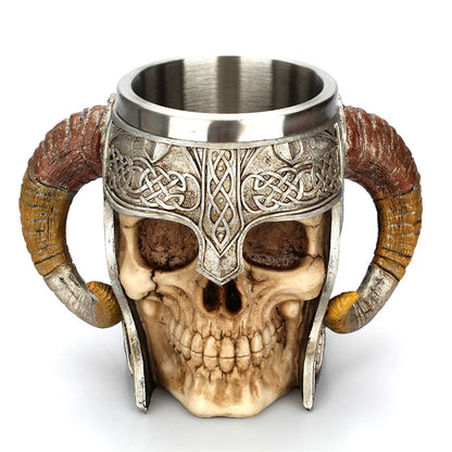 600ml Viking Skull Mug Stainless Steel Coffee Mugs Travel Cup Horn Drinking Tea Mug Halloween Mug Decoration Ceramic Tiki Mug