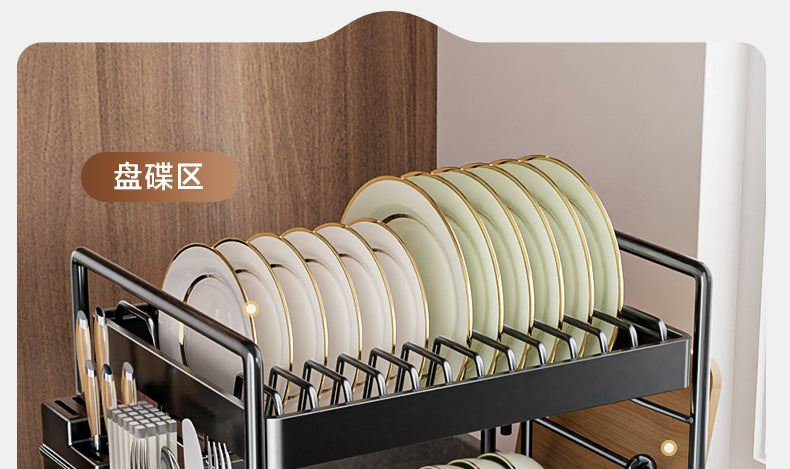 Dish Drying Rack 2-Tier Compact Kitchen Dish Rack Drainboard Set Large Rust-Proof Dish Drainer with Utensil Holder Kitchen Racks