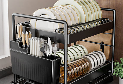 Dish Drying Rack 2-Tier Compact Kitchen Dish Rack Drainboard Set Large Rust-Proof Dish Drainer with Utensil Holder Kitchen Racks