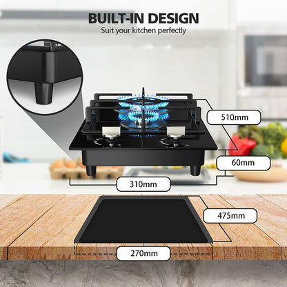 Gas Cooktop 2 Burner Propane Cooktop, 12 Inch Gas Stove Top with Thermocouple Protection, LPG/NG Dual Fuel
