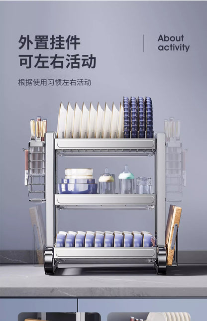 2 /3 Tier Dish Bowl Drainer Storage Rack Kitchen Dish Drying Rack with Drain Basket Countertop Dinnerware Organizer Drainboard