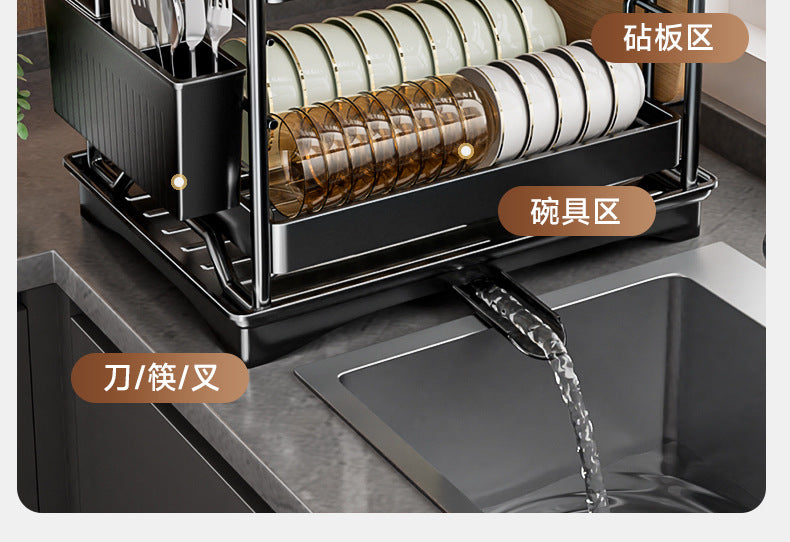Dish Drying Rack 2-Tier Compact Kitchen Dish Rack Drainboard Set Large Rust-Proof Dish Drainer with Utensil Holder Kitchen Racks