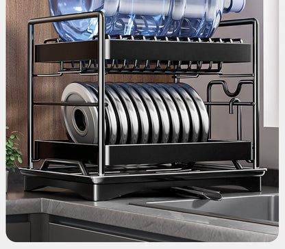 Dish Drying Rack 2-Tier Compact Kitchen Dish Rack Drainboard Set Large Rust-Proof Dish Drainer with Utensil Holder Kitchen Racks