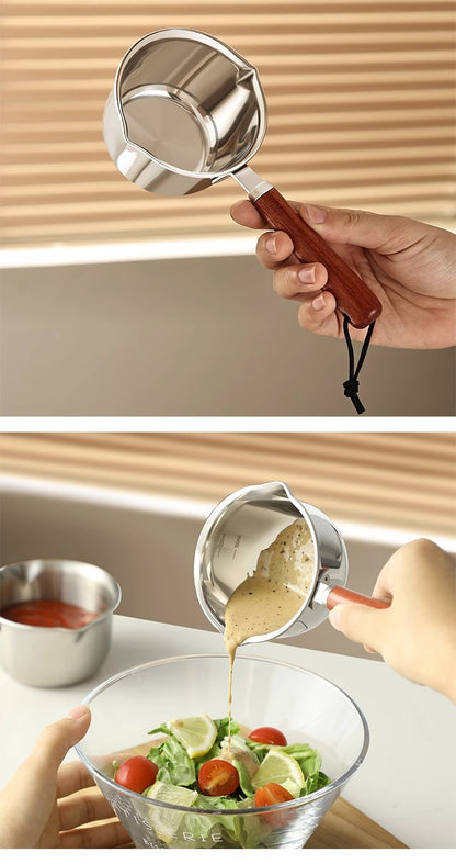 316Stainless Steel Oil Pot Mini Hot Milk Pan Frying Pan Wooden Handle Small Saucepan Boiling Butter Melt Pot Kitchen Accessories