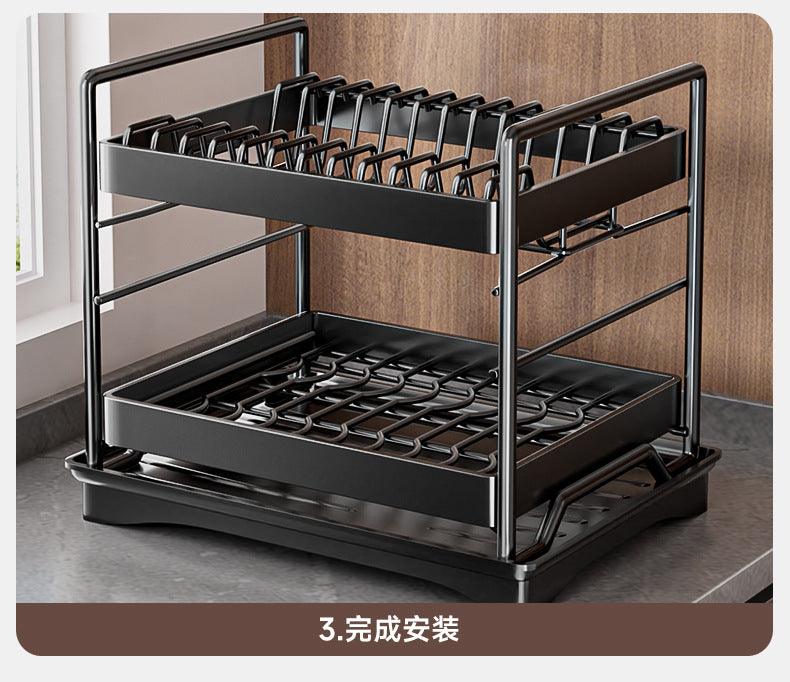 Dish Drying Rack 2-Tier Compact Kitchen Dish Rack Drainboard Set Large Rust-Proof Dish Drainer with Utensil Holder Kitchen Racks