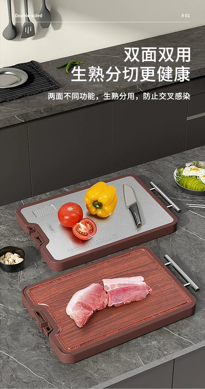 Double-Sided Antibacterial Cutting Board Mold Resistant PP Material Ebony & 316 Stainless Steel Chopping Block for Kitchen