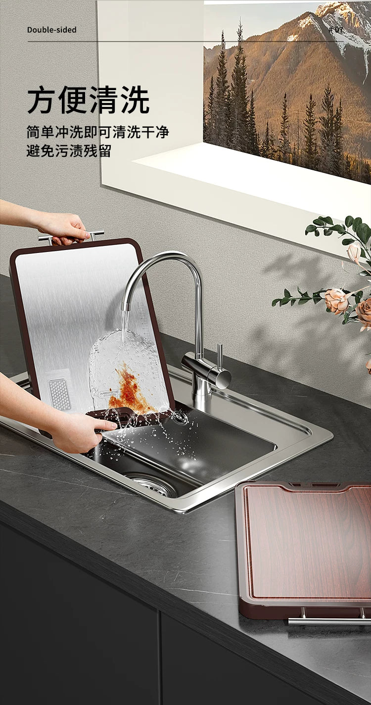 Double-Sided Antibacterial Cutting Board Mold Resistant PP Material Ebony & 316 Stainless Steel Chopping Block for Kitchen