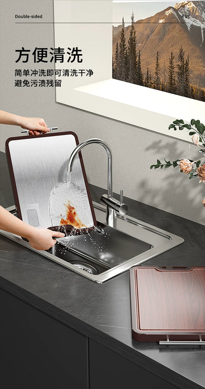 Double-Sided Antibacterial Cutting Board Mold Resistant PP Material Ebony & 316 Stainless Steel Chopping Block for Kitchen