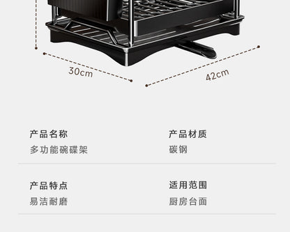 Dish Drying Rack 2-Tier Compact Kitchen Dish Rack Drainboard Set Large Rust-Proof Dish Drainer with Utensil Holder Kitchen Racks