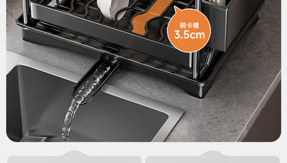 Dish Drying Rack 2-Tier Compact Kitchen Dish Rack Drainboard Set Large Rust-Proof Dish Drainer with Utensil Holder Kitchen Racks