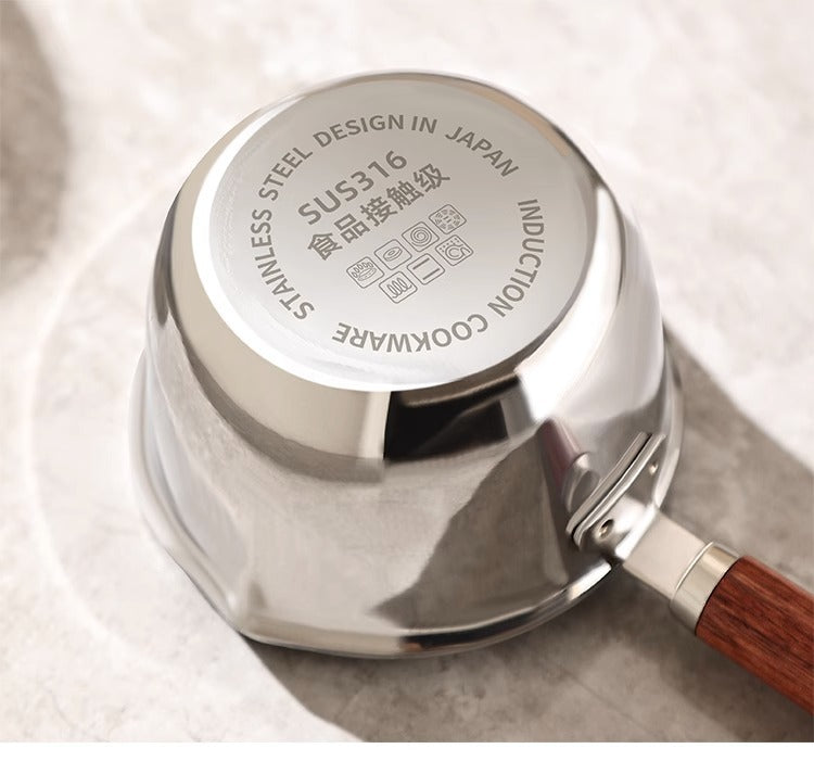 316Stainless Steel Oil Pot Mini Hot Milk Pan Frying Pan Wooden Handle Small Saucepan Boiling Butter Melt Pot Kitchen Accessories