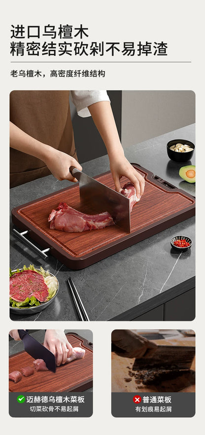 Double-Sided Antibacterial Cutting Board Mold Resistant PP Material Ebony & 316 Stainless Steel Chopping Block for Kitchen