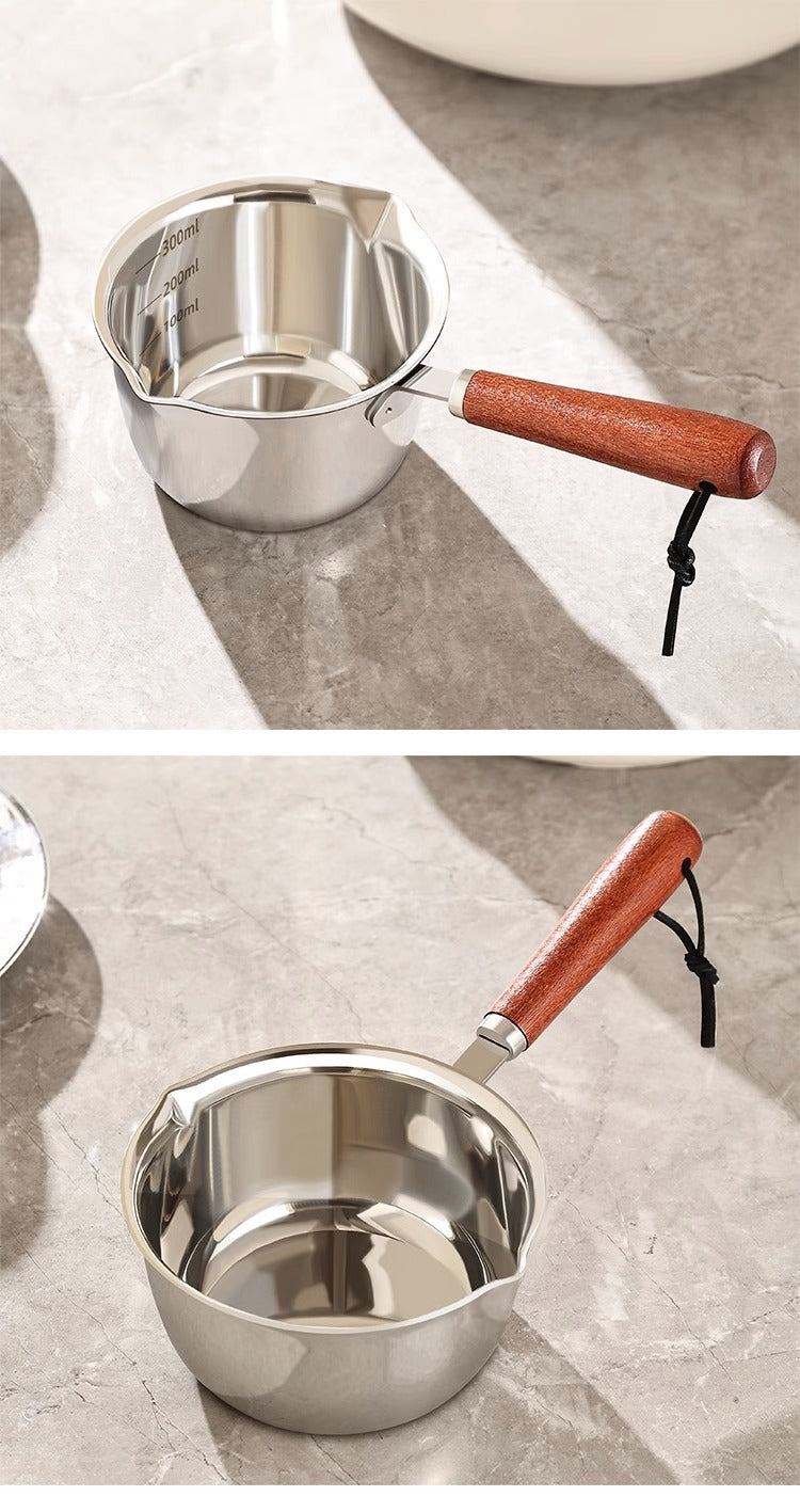 316Stainless Steel Oil Pot Mini Hot Milk Pan Frying Pan Wooden Handle Small Saucepan Boiling Butter Melt Pot Kitchen Accessories