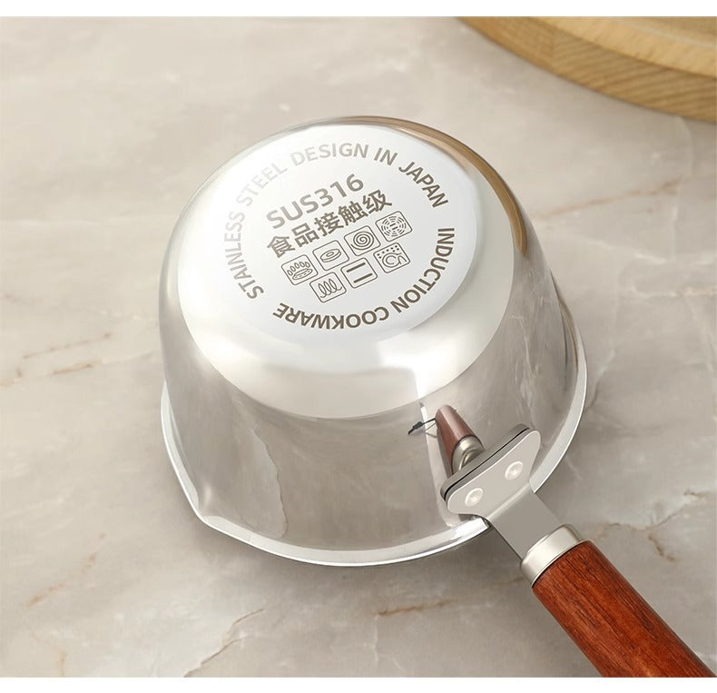 316Stainless Steel Oil Pot Mini Hot Milk Pan Frying Pan Wooden Handle Small Saucepan Boiling Butter Melt Pot Kitchen Accessories