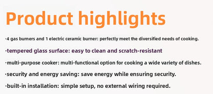 High Quality Cooktop 4 Gas 1 Single Electric  Ceramic Hob Built in Induction and Gas Stove