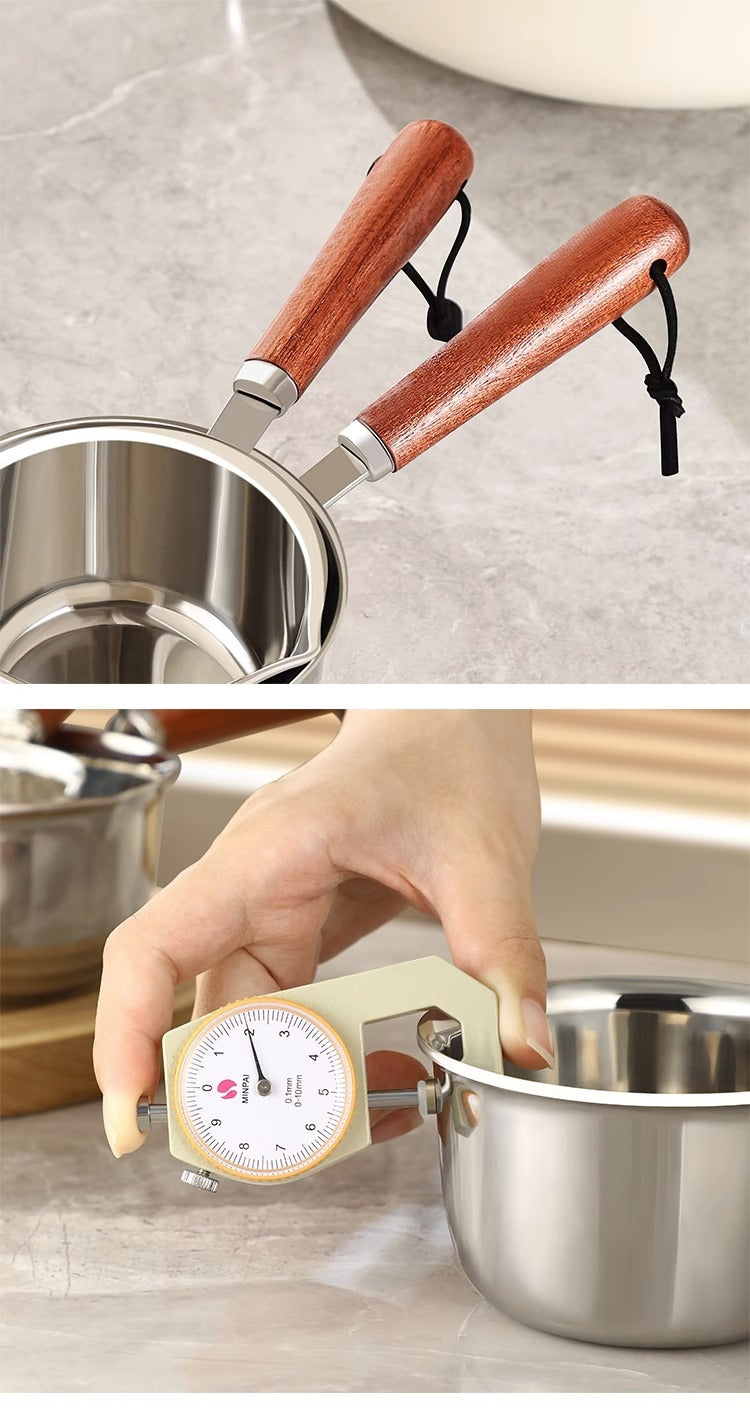 316Stainless Steel Oil Pot Mini Hot Milk Pan Frying Pan Wooden Handle Small Saucepan Boiling Butter Melt Pot Kitchen Accessories