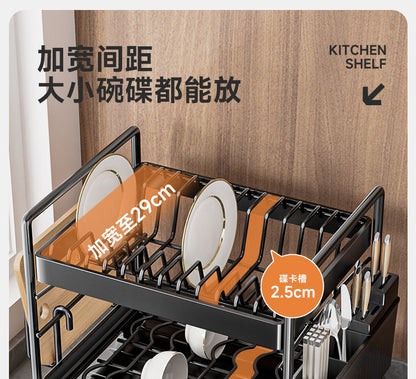 Dish Drying Rack 2-Tier Compact Kitchen Dish Rack Drainboard Set Large Rust-Proof Dish Drainer with Utensil Holder Kitchen Racks