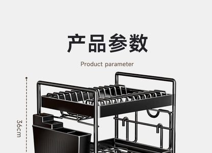 Dish Drying Rack 2-Tier Compact Kitchen Dish Rack Drainboard Set Large Rust-Proof Dish Drainer with Utensil Holder Kitchen Racks