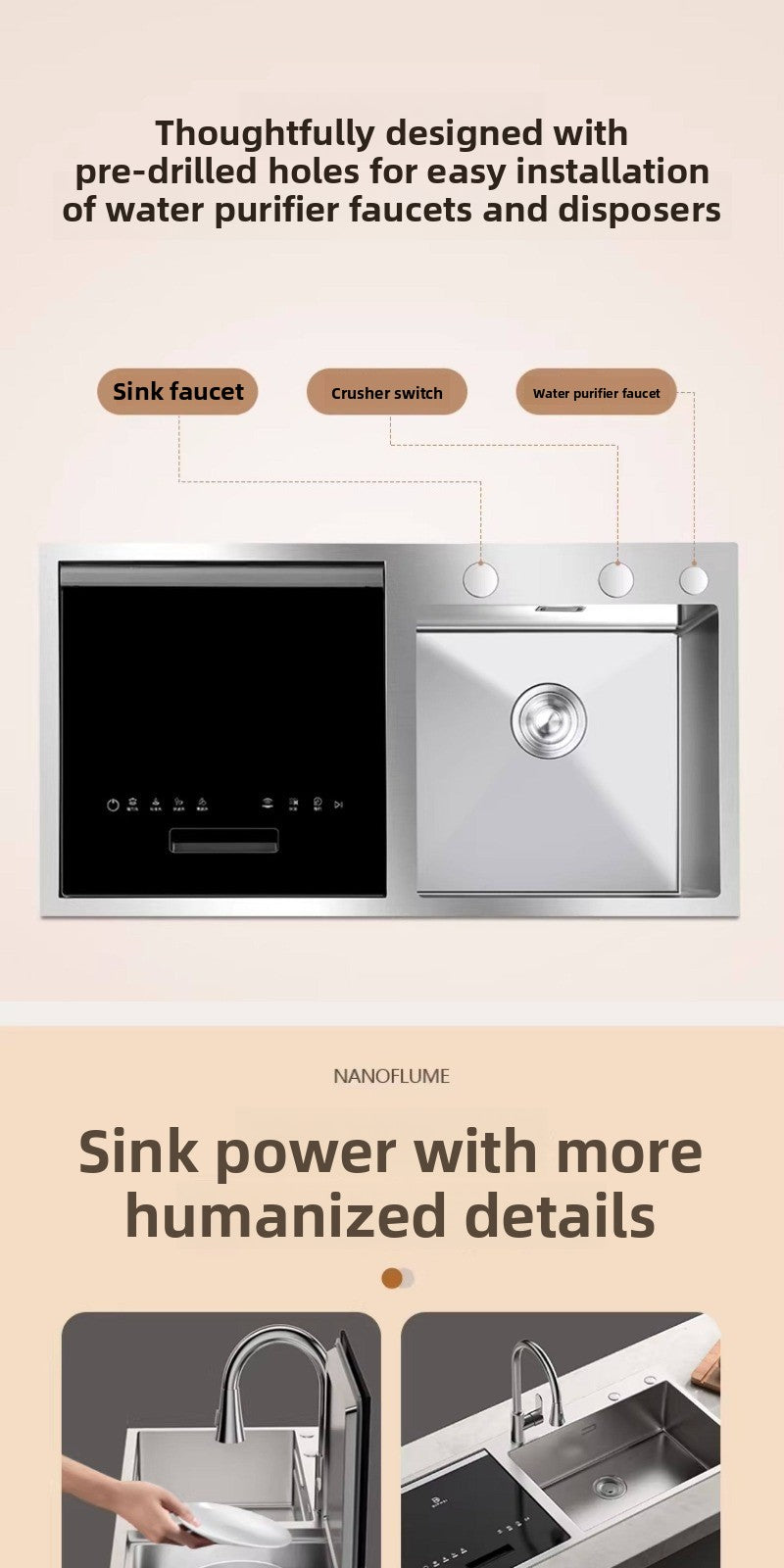 Integrated Sink Dishwasher Built in Disinfection Cabinet Large Capacity Fully Automatic Home Ultrasonic Cleaning EU US UK Plug