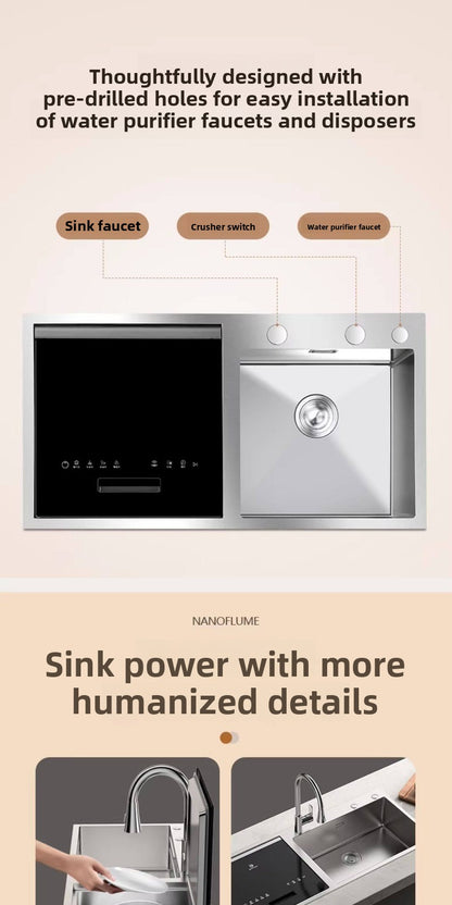 Integrated Sink Dishwasher Built in Disinfection Cabinet Large Capacity Fully Automatic Home Ultrasonic Cleaning EU US UK Plug