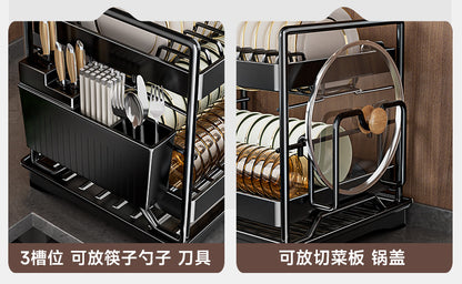 Dish Drying Rack 2-Tier Compact Kitchen Dish Rack Drainboard Set Large Rust-Proof Dish Drainer with Utensil Holder Kitchen Racks