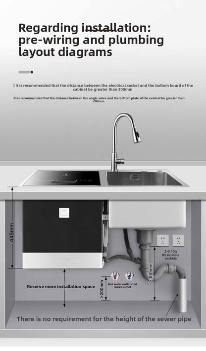 Integrated Sink Dishwasher Built in Disinfection Cabinet Large Capacity Fully Automatic Home Ultrasonic Cleaning EU US UK Plug