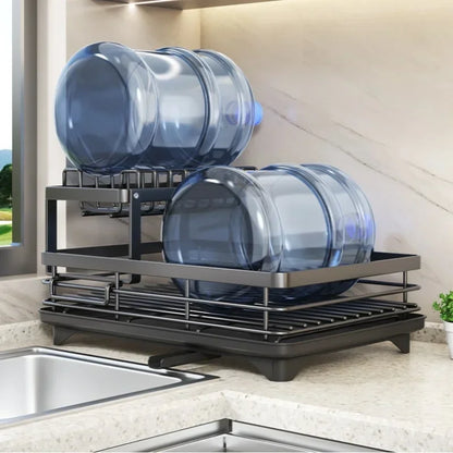 Kitchen Dish Drain Rack Plates Bowls Chopsticks Carbon Steel Storage Rack with Drain Board Sink Countertop Tableware Storage