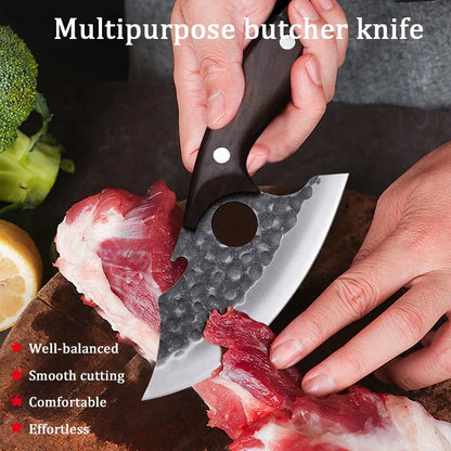 WXCOO 1~4pcs Kitchen Knife Set Stainless Steel Handmade Forged Meat Cleaver Boning Fruit Slicing Butcher Knife Cutting Board