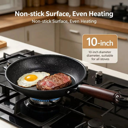 Granite Non Stick Frying Pan, Household Skillet for Steak Egg Pancake, All Stoves Compatible, Works with Induction & Gas Stove