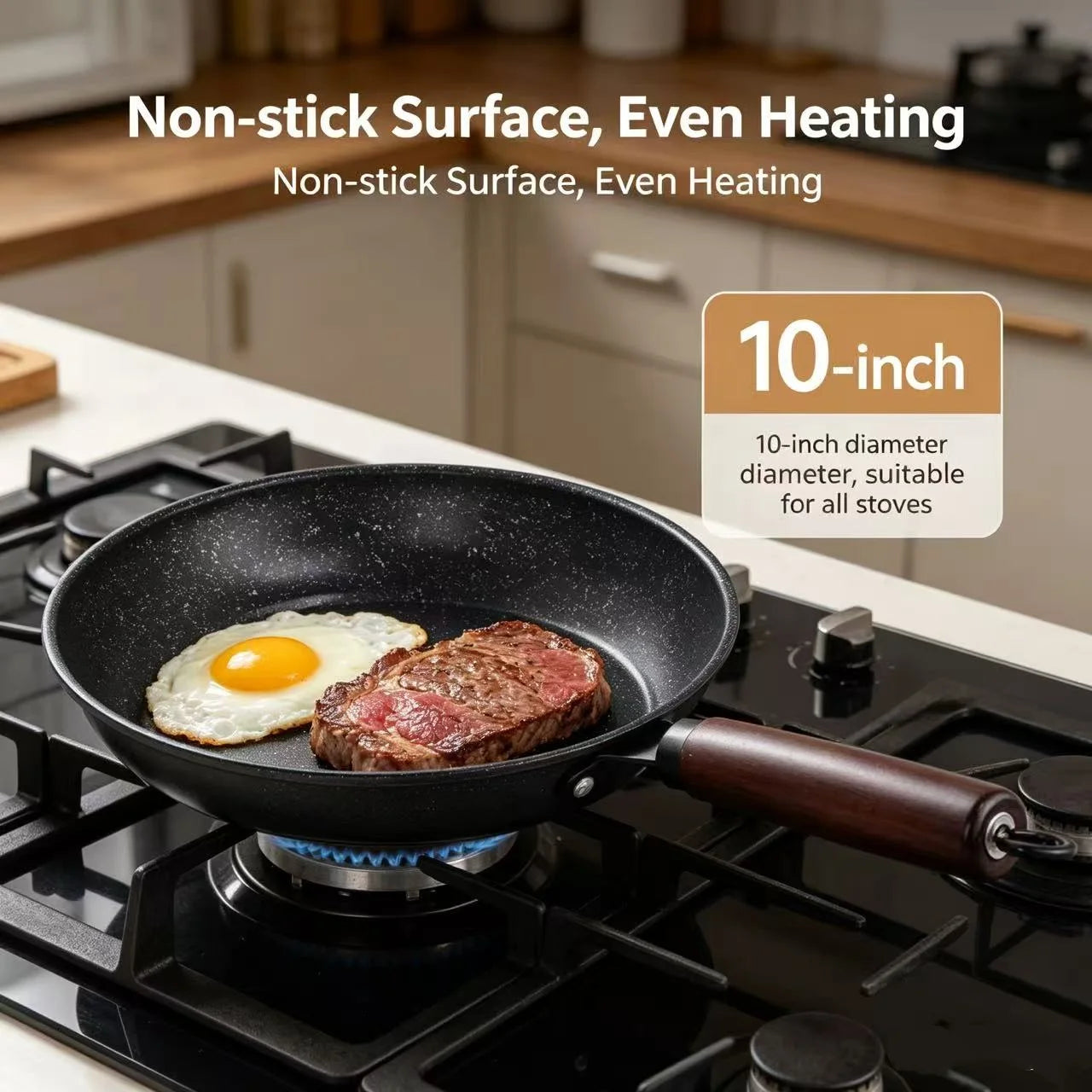 Granite Non Stick Frying Pan, Household Skillet for Steak Egg Pancake, All Stoves Compatible, Works with Induction & Gas Stove