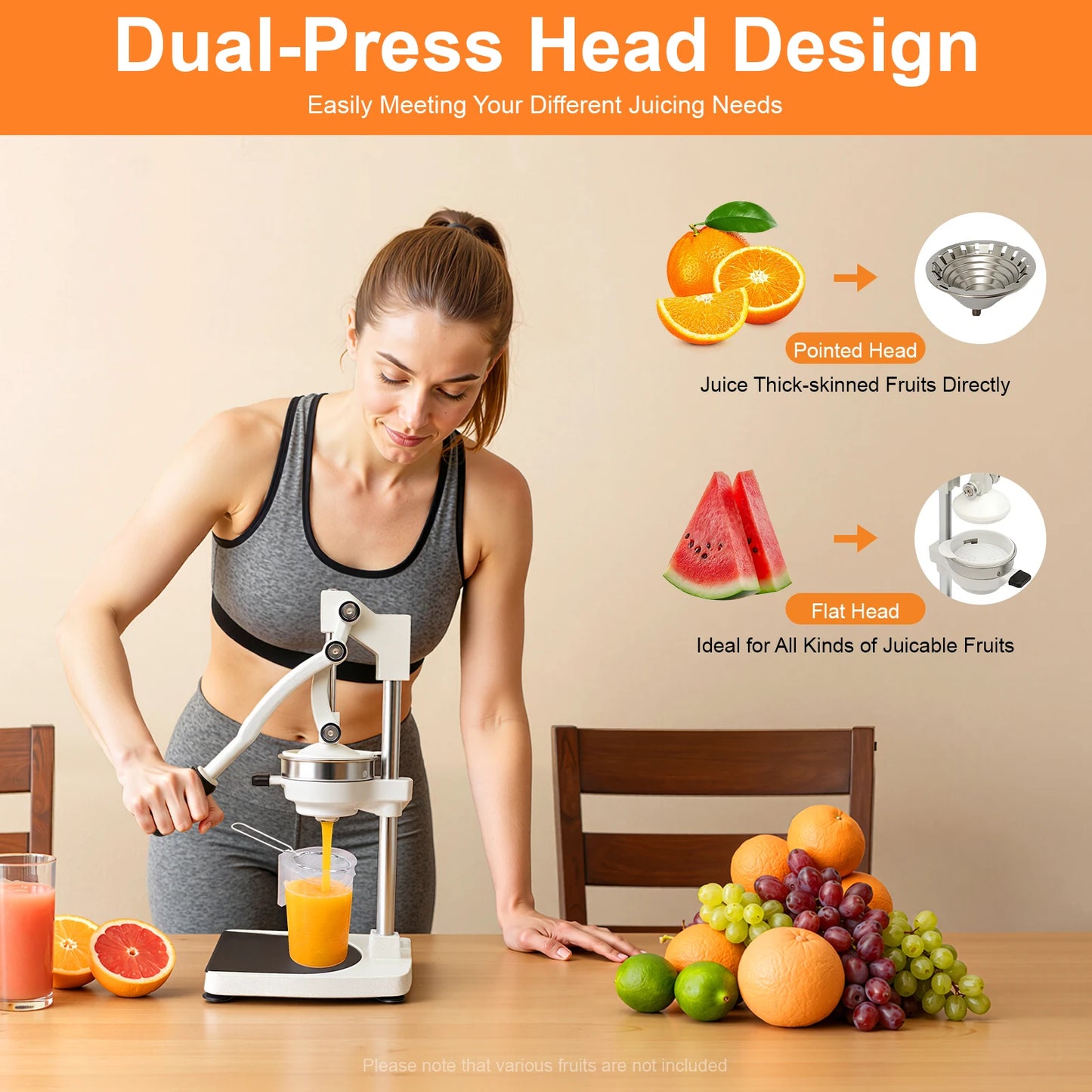 Manual Juicer, Efficient Fruit Juice Extraction Machine,304 Food-Grade Stainless Steel Commercial Hand Press Juice Extractor with 500ml Measuring Cup for Orange Lemon Grapefruit