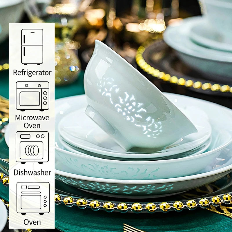 Celadon Dinnerware Set 22/40/70pcs Linglong Ceramics Dish Sets Full Set Luxury China Tableware Set For 4/6/10 Persons Dinner Set