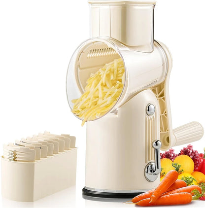 Rotary Cheese Grater Hand Crank 5 in 1 Replaceable Stainless Blades Cheese Shredder Kitchen Vegetable Shredder Slicer Chopper