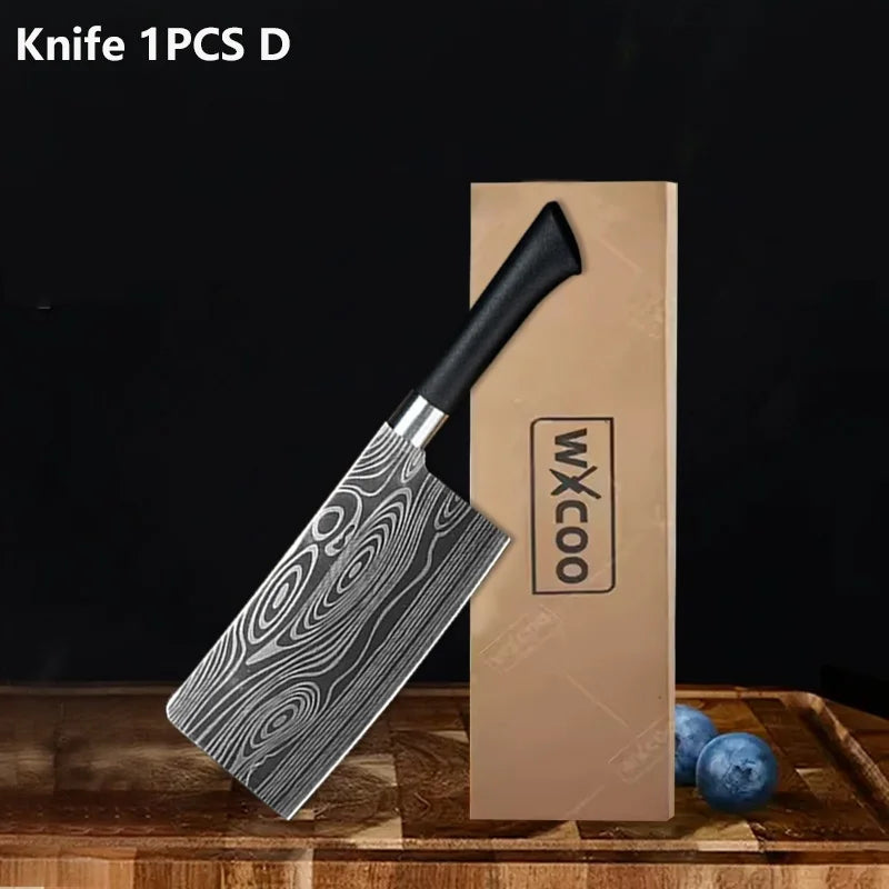 WXCOO Stainless Steel Durable Chef Knife Set Meat Cleaver Fruit Slicing Handmade Forged Kitchen Knife Butcher Knife Scissor
