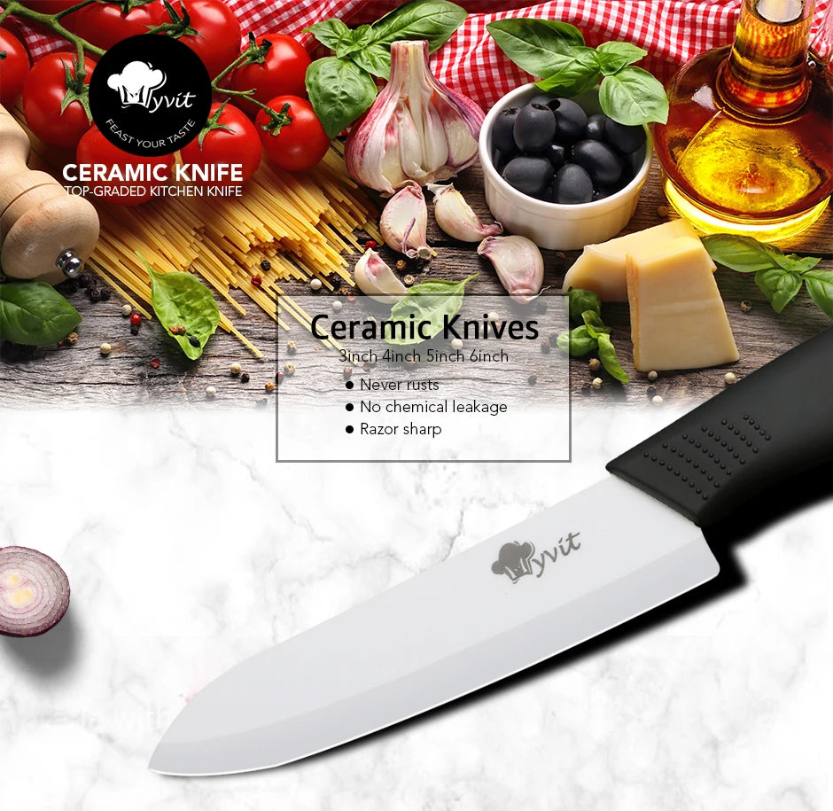 Ceramic Knives Set Kitchen knives 3 4 5 6 inch Chef knife +peeler with holder white zirconia blade Multi-color Handle