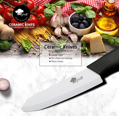 Ceramic Knives Set Kitchen knives 3 4 5 6 inch Chef knife +peeler with holder white zirconia blade Multi-color Handle