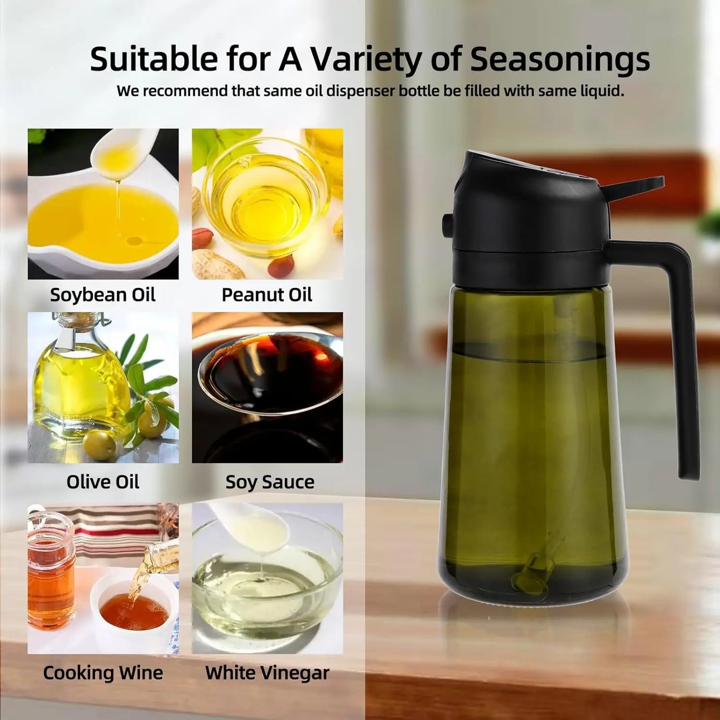 1-4PCS 2-in-1 Olive Oil Dispenser Bottle with Spray and Pour Function Glass Oil Sprayer for Kitchen Cooking BBQ Salad Baking