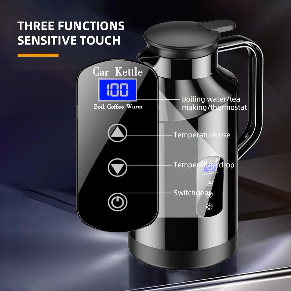 12V 24V Portable Car Hot Kettle 1200mL/1500mL Large Capacity 304 Stainless Steel Thermos Water Bottle Travel For Tea Coffee
