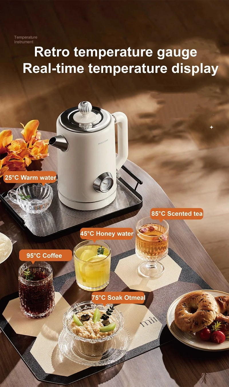 1500W Vintage Electric Kettle 304 stainless steel Fast Heating Water Boiler With Thermometer Home Water Boiling Cooking Pot 1.8L