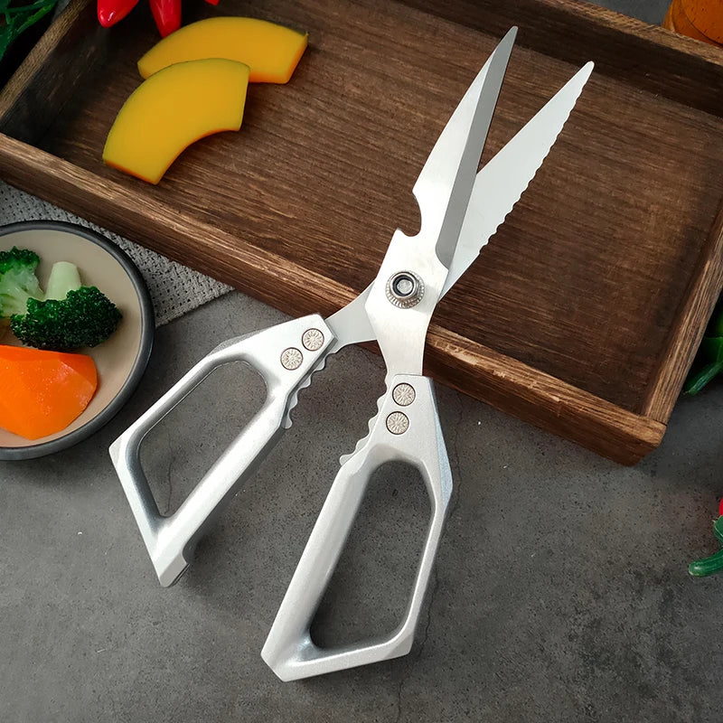 Kitchen Scissors Multi-functional Stainless Steel Aluminum Handle Household Scissors for Cutting Chicken and Fish Special Shears