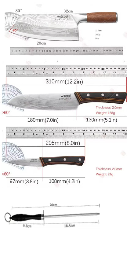 WXCOO Stainless Steel Japanese Knife 7Inch Kitchen Knife Ergonomic Wood Handle Santoku Knives for Cooking Kitchen Accessories