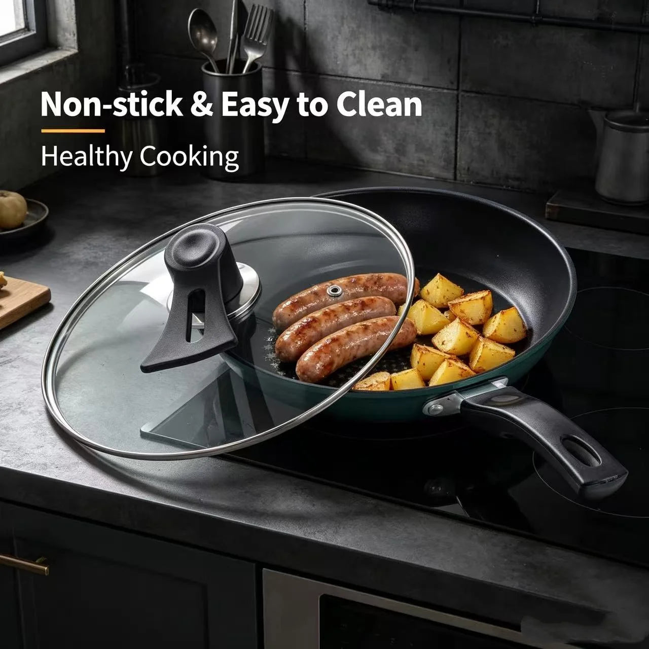 Cast Iron Skillet with Lid, Non-Stick, Non-Coated, Oil-Retaining, Suitable for Home Use, Steak Frying Pan, Pancake Pan, Small Pan, Special Pan for Hand-Grabbed Pancakes