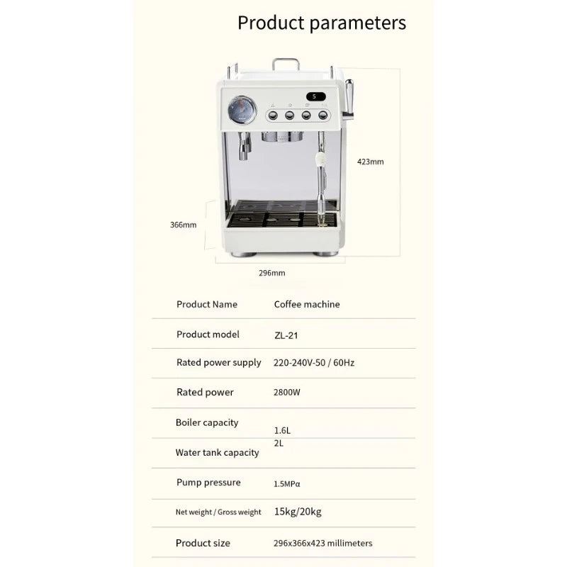 oo-Household Coffee Machine with Grinding Function Semi-automatic Electric Espresso Machine for Latte & Cappuccino