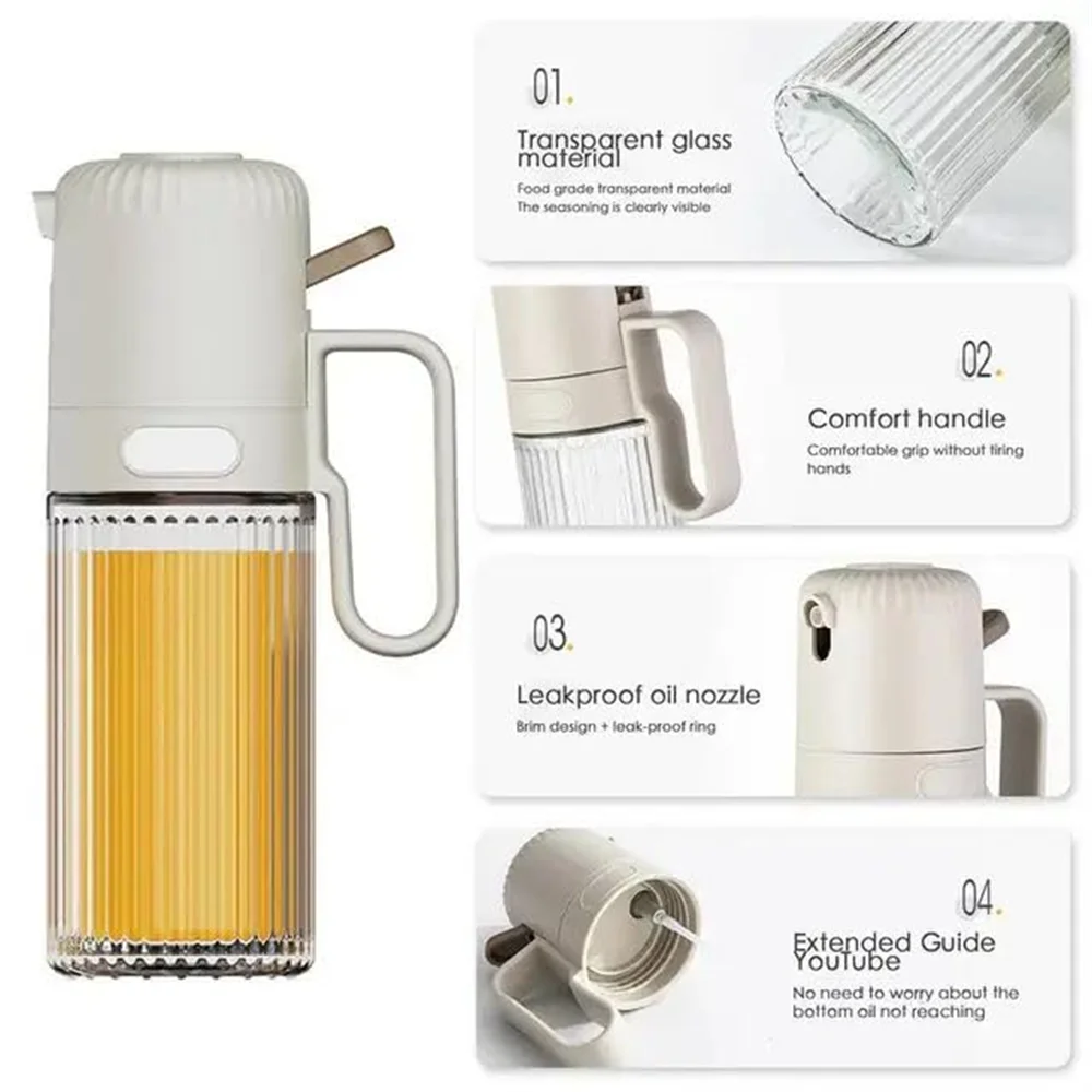Glass Oil Sprayer Bottle,250ML Cooking Oil Dispenser Bottle For Kitchen Portable Reusable Bottles，For Air Fryer , Kitchen